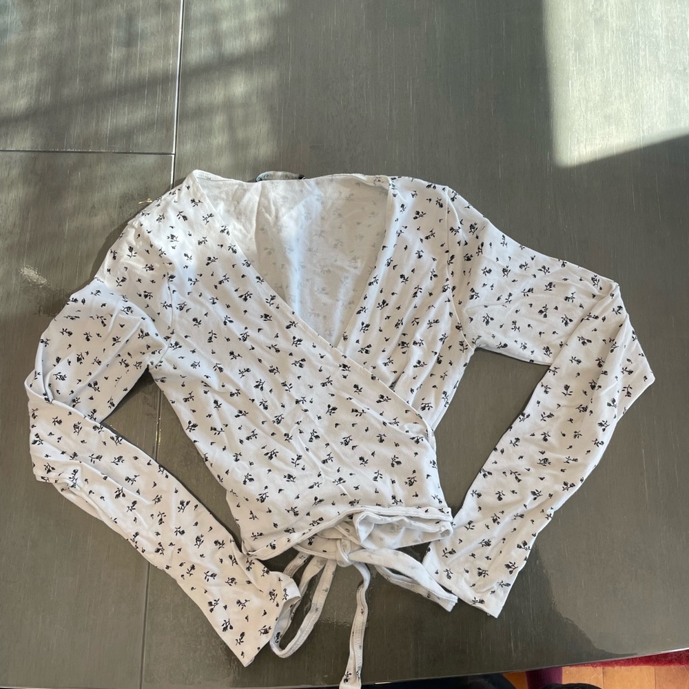 Brandy Melville White Floral Wrap Blouse